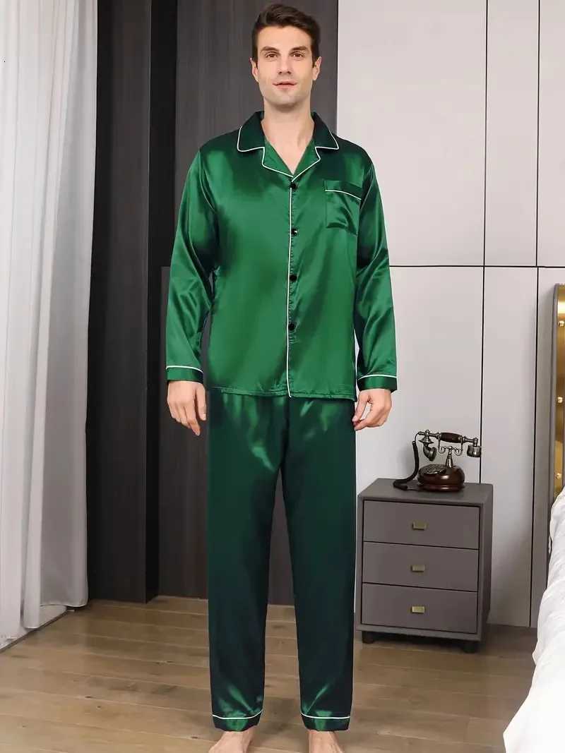 Men Pajamas Set Silk Satin Nightwear Shirt Long Sleeve Pijama Male Fashion Soft Home Suit Big Size Spring Sleepwear For Sleeping W250717