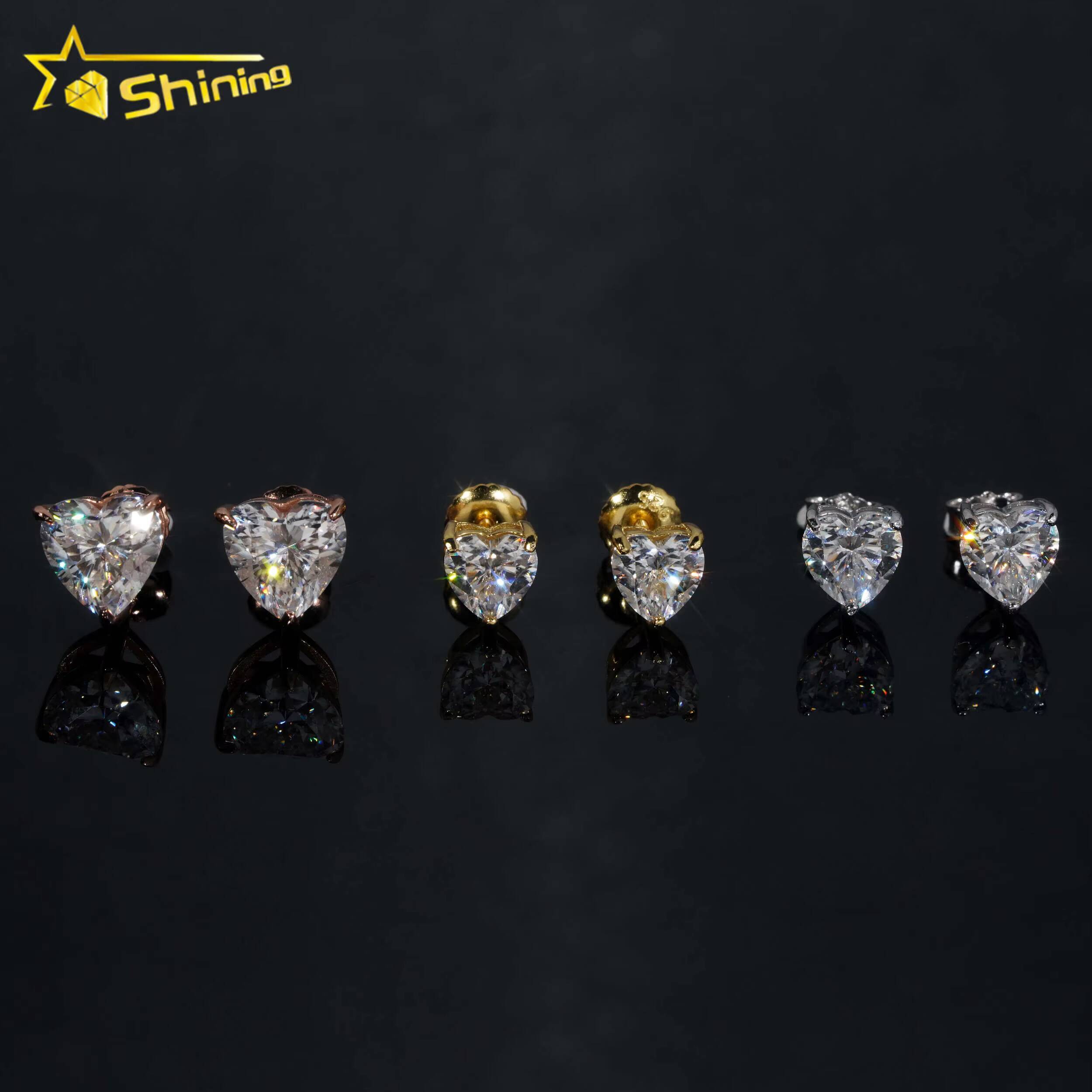 Fine Jewelry Women 925 Silver Stud Earrings Pass Diamond Tester Heart Shape Moissanite Earrings Ready to Ship