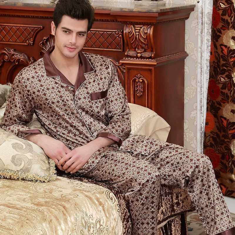 High Quality Mens Pajamas Suit Summer Imitation Ice Silk Sleepwear Thin Short-sleeved Trousers Two-piece Loungewear Suit Male W250717