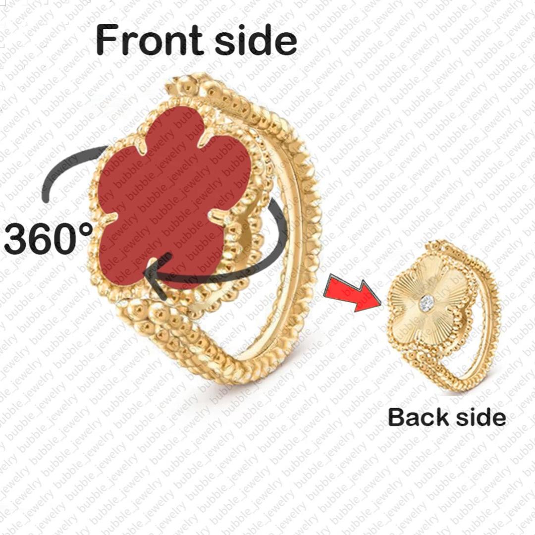 clover ring jewelry woman designer 18K gold ring Reversible rins good luck flower charm ring red agate blue rose gold wed ring 925 silver ring name brand jewelry gifts