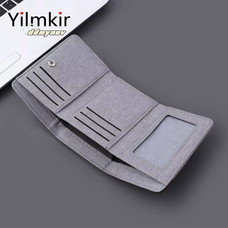 Simple Canvas Mens Tri Fold Wallet Large Capacity Casual Convenient Multi Purses Short Document Bag Fashion Card Case ddmynov