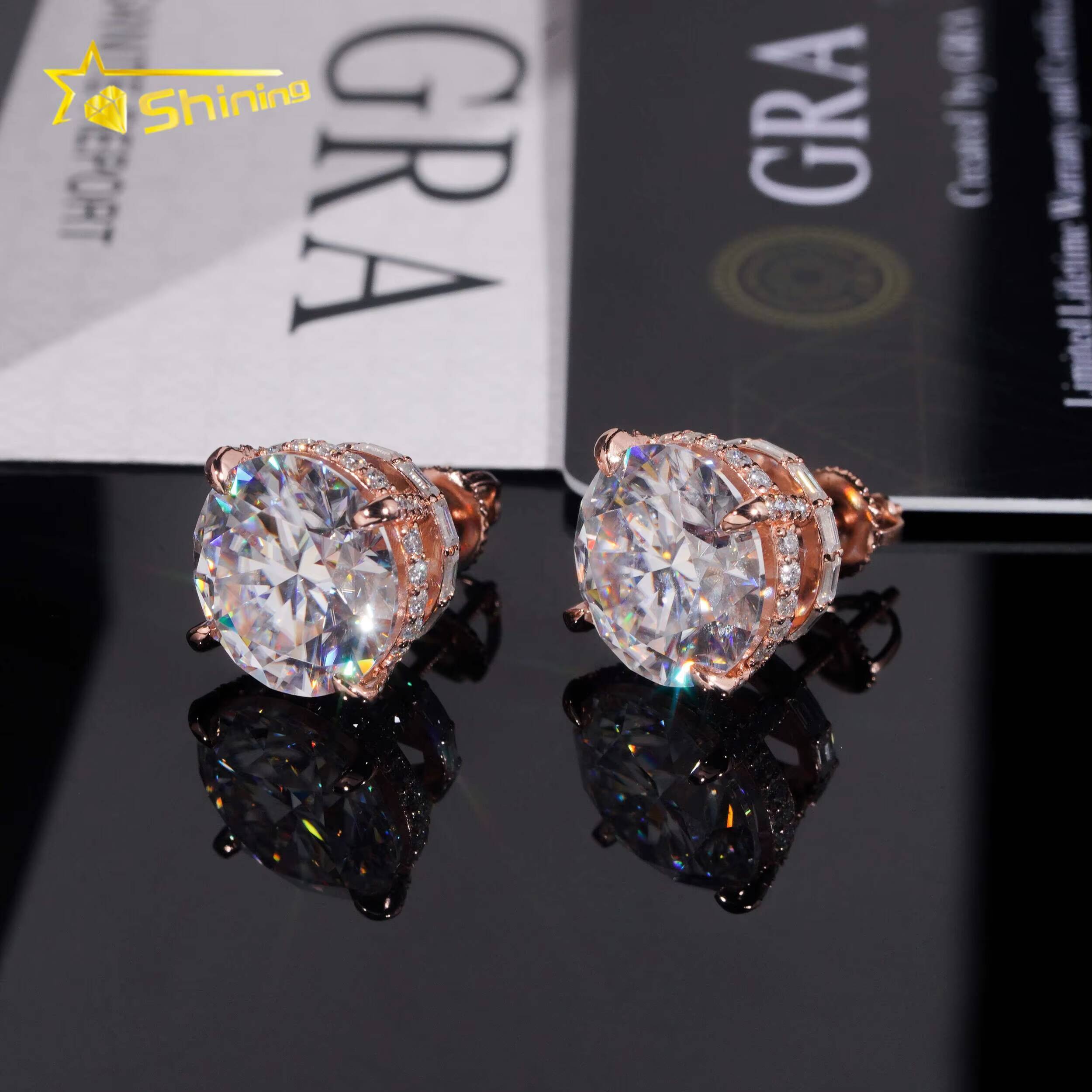 GRA Certificate High Quality Luxury Big Size 13mm Diamond Iced Out 925 Silver Stud Moissanite Hip Hop Earrings