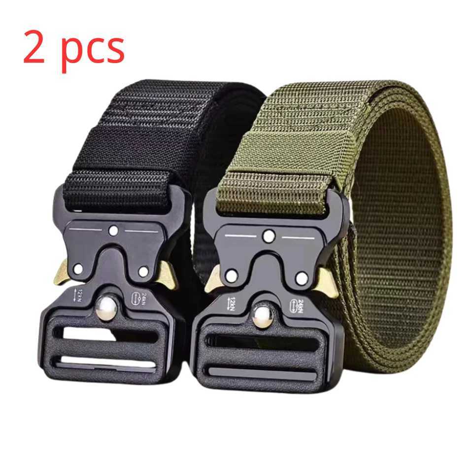 2pcs Red Ears Plastic Buckle Tactical Belt Mens Multifunctional Military Fan Canvas Belt Outdoor Faux Nylon Training Waist Belt W250717