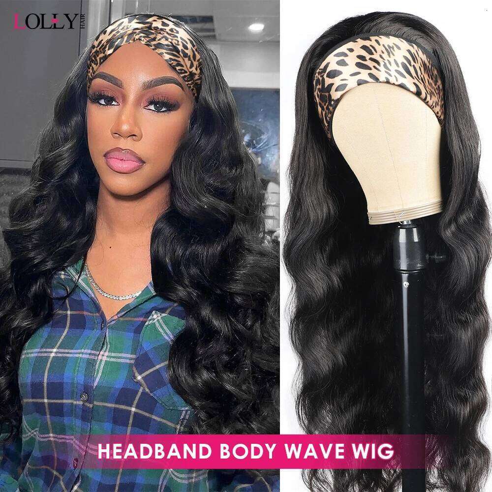Headband 30 Inch Body Wave Wig 250 Density Remy Human Hair None Lace Front Wigs Full hine Made 100% Real