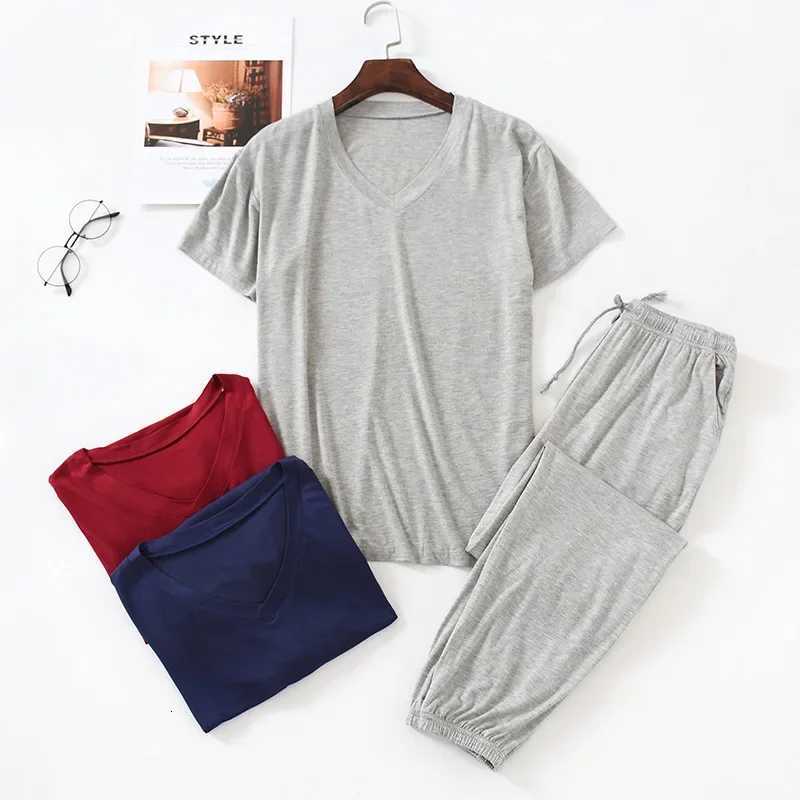 Japanese Spring and Summer Mens Pajamas Suit Modal Viscose Fiber Short-Sleeved Trousers Loose Large Size Casual Home Wear W250717