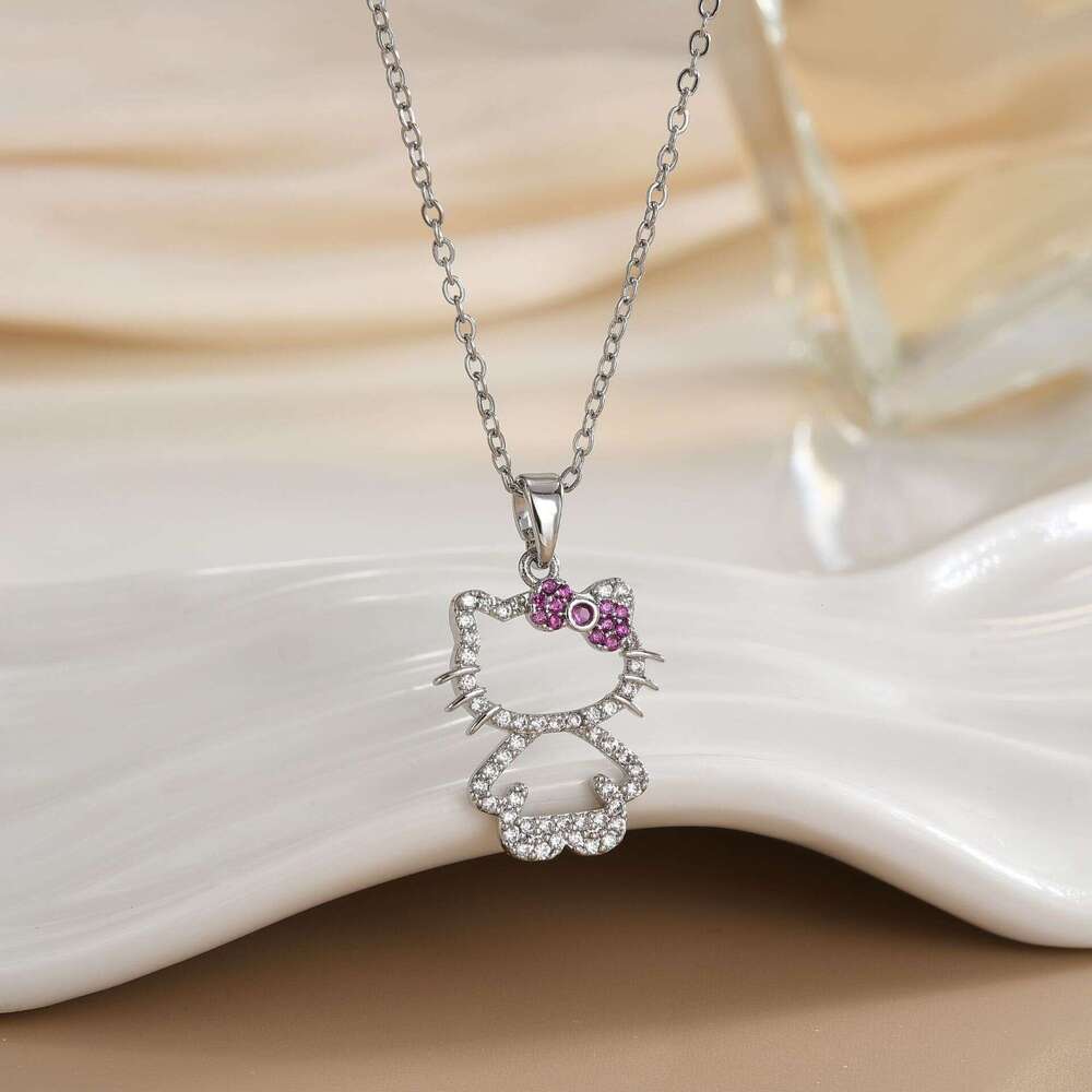 For Women Korean And Japanese Style Internet Celebrity Little Cat Zircon Niche New Design Sense Pendant Fashionable Temperament Titanium Steel Necklac
