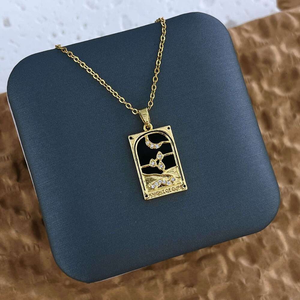 Real Gold Plated Zircon Inlaid Titanium Steel Lock Necklace Bone Chain Star Moon Design Pendant 7F0