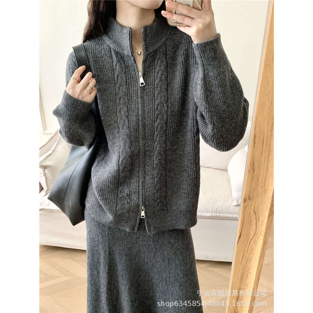 Loose Knit Set For Women Autumn Winter New Zipper Cardigan Sweater + Mermaid Skirt B5