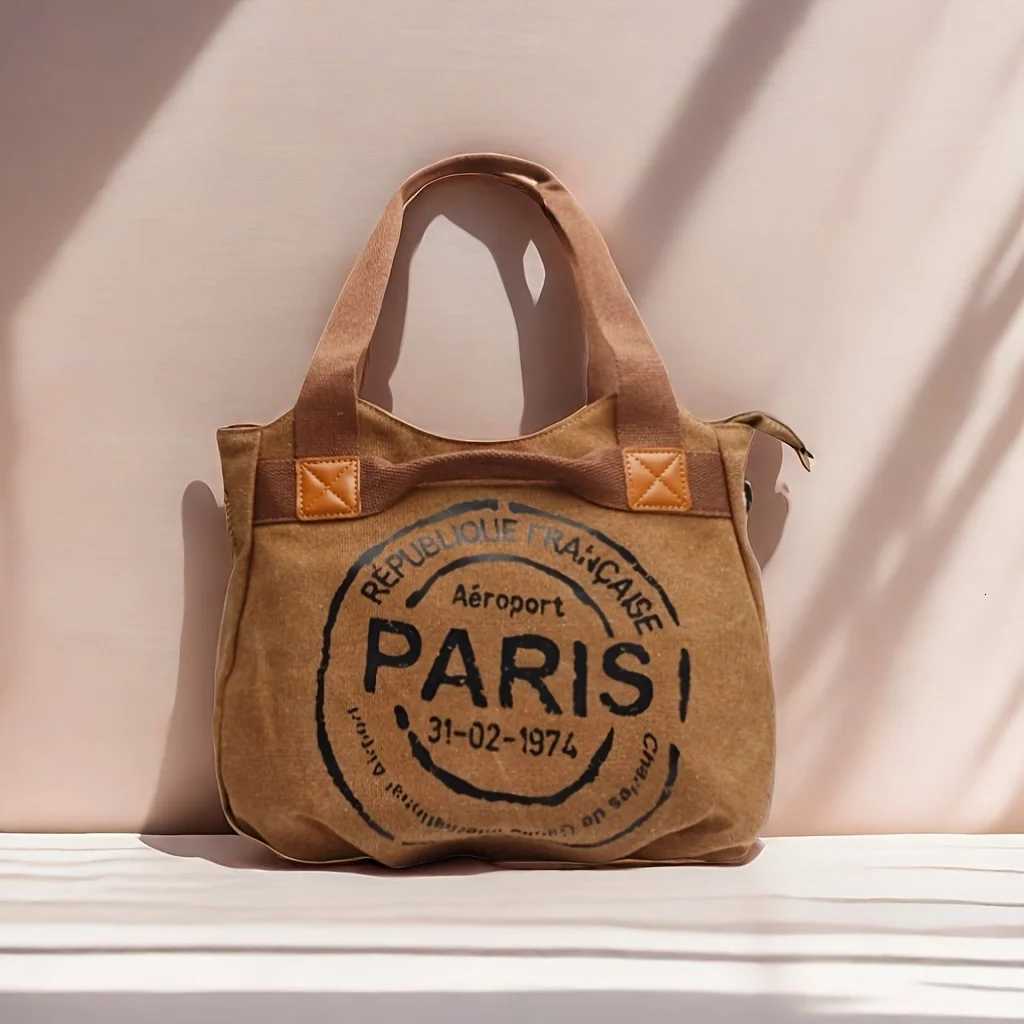 Womens canvas handbag letter tote bag casual large capacity commuting shoulder crossbody bag Z250717