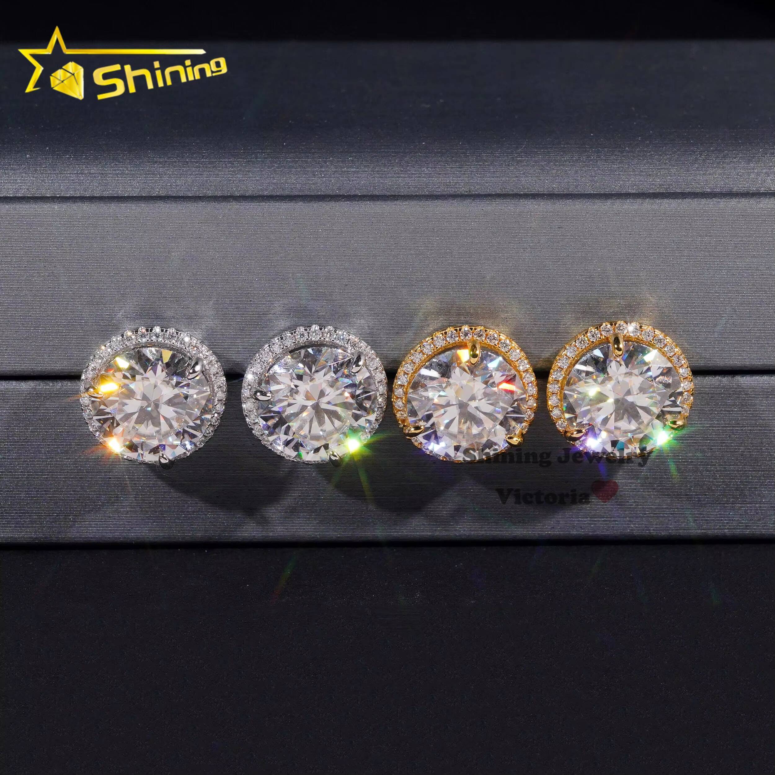 Pass Diamond Tester Hip Hop Iced Out Jewelry Screw Back Men 925 Silver Moissanite Diamond Stud Earrings 10MM Main Stone