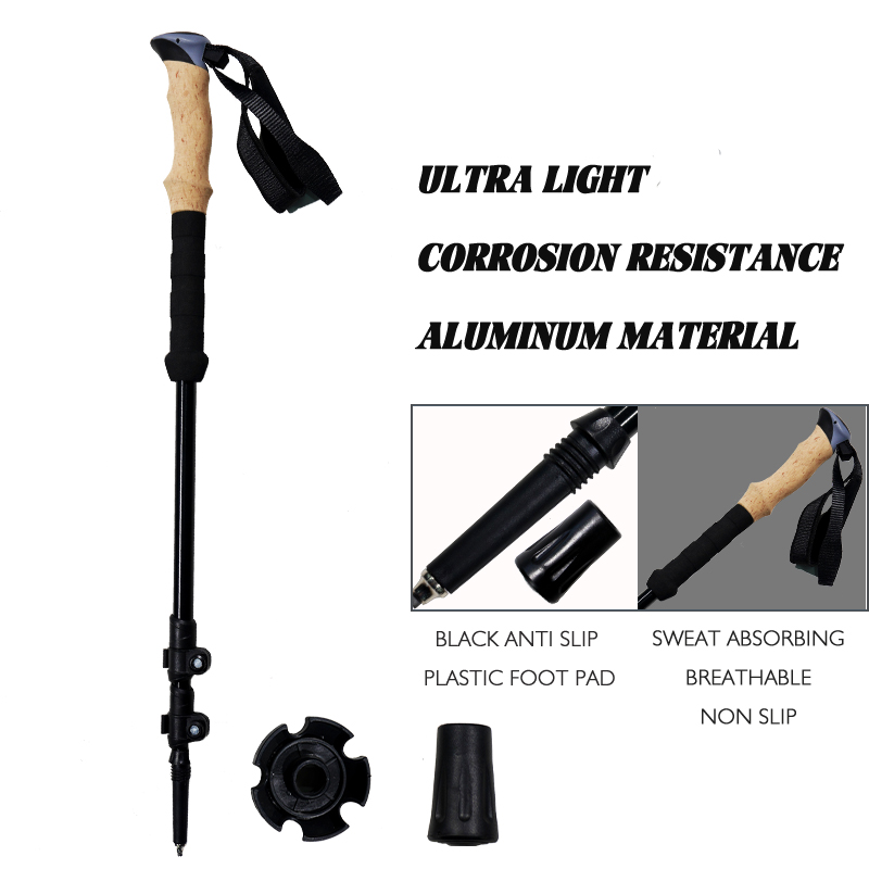 OKHEALING Aluminum Alloy Trekking Poles 3 Section Ultra-light Telescoping Walking Cane Portable Walking Stick with Handle for Off-road, Camping, Backp
