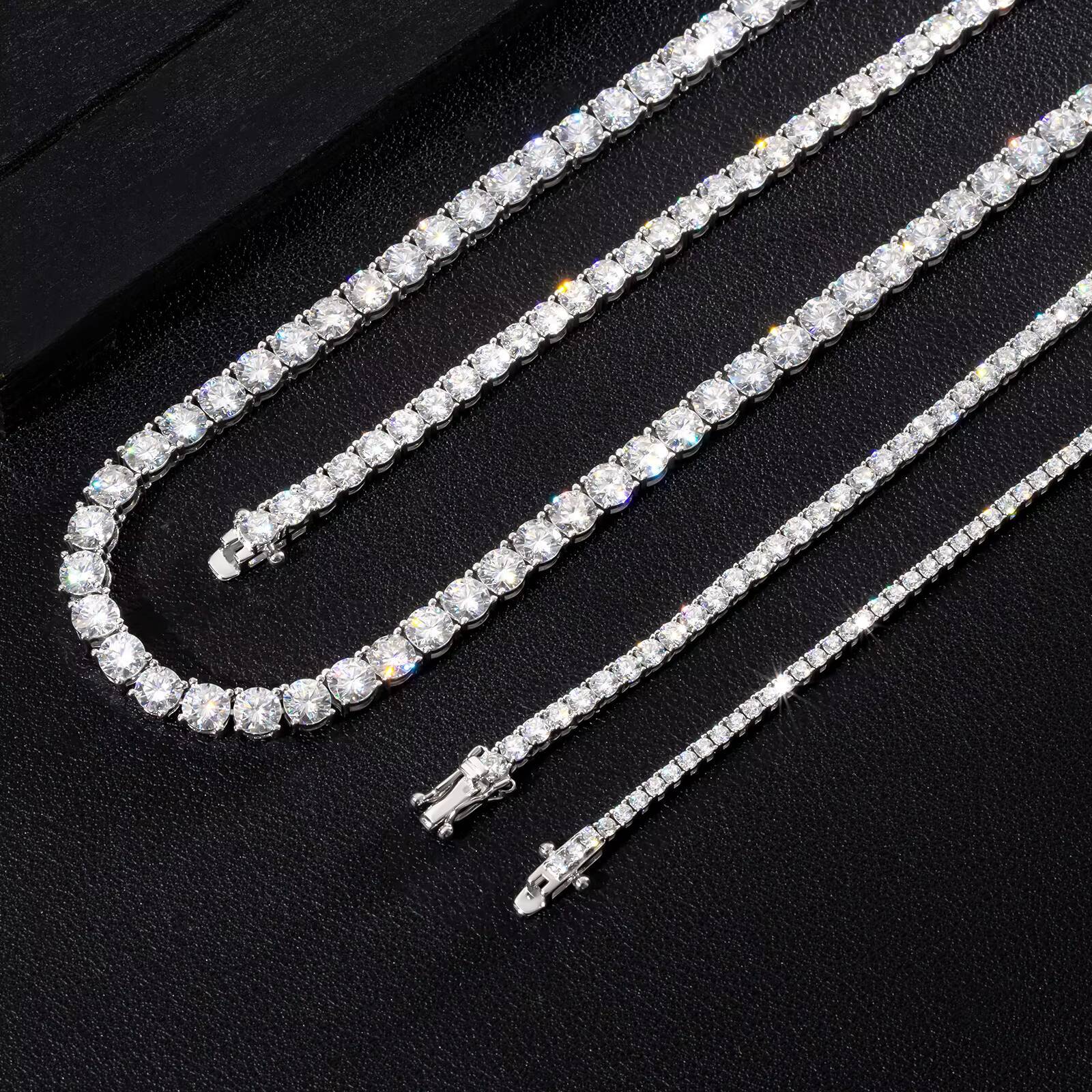 Sparkling Moissanite Tennis Necklace 14K/18K Gold Plated Wedding Jewelry Men Women Custom 925 Sterling Silver Tennis Chain