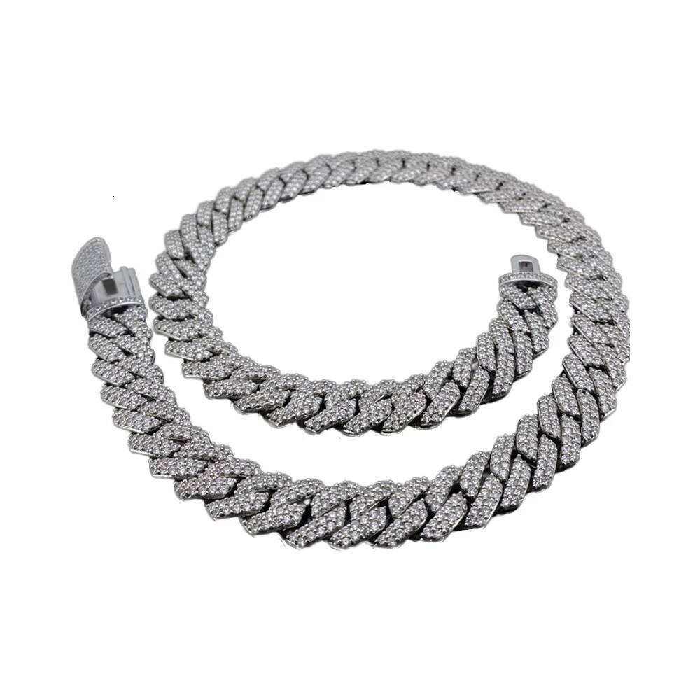 Fashion Rappers VVS Moissanite Diamond Iced 14mm 20inches 925 Sterling Silver Cuban Link Chain Necklace for Anniversary