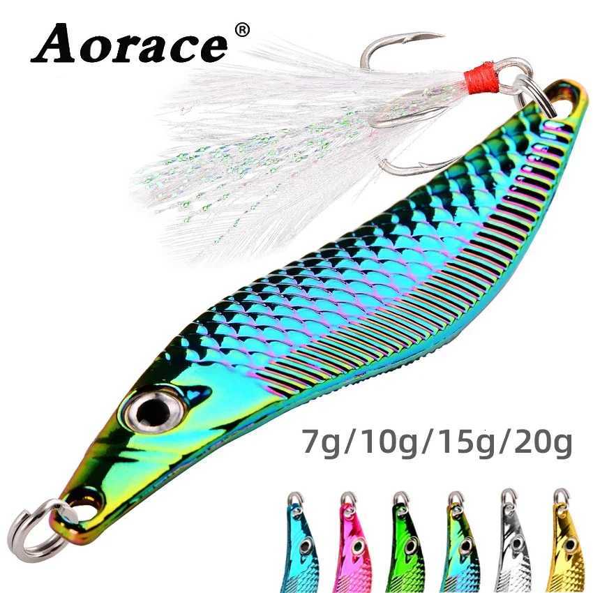 Aorace Metal VIB Leech Spinners Spoon Lures 7g-20g Artificial Bait With Feather Hook Night Fishing Tackle for Bass Pike Perch Z250717