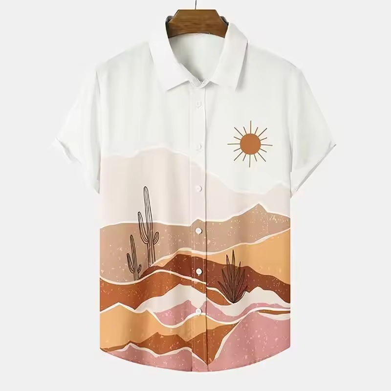 Men's Casual Shirts Desert Cactus Shirt For Men 3D Print Summer Hawaiian Harajuku Fashion Top Blouse Short Sleeves Street Vacation Beachwear