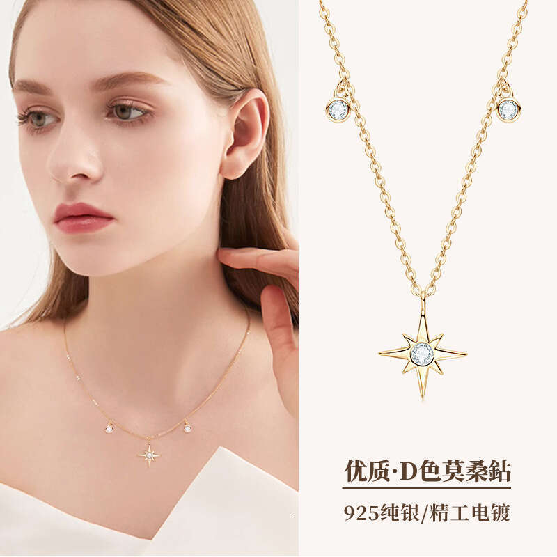Ins Style Moissanite Hexagram Necklace For Women S Pure Sier Starry Sky Clavicle Chain Live Broadcast 06B