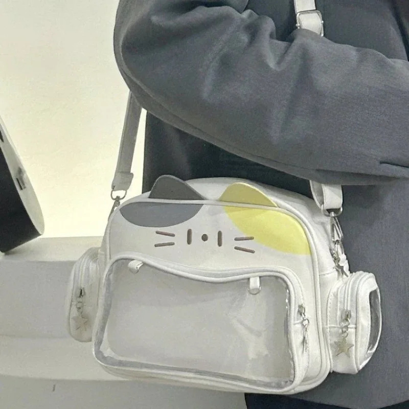 Womens Fashion Backpacks Y2K Korean Japan Kawaii Cat Ita Bag PU Cute Girls Transparent Pocket Aesthetic Shoulder Crossbody Bags 250714