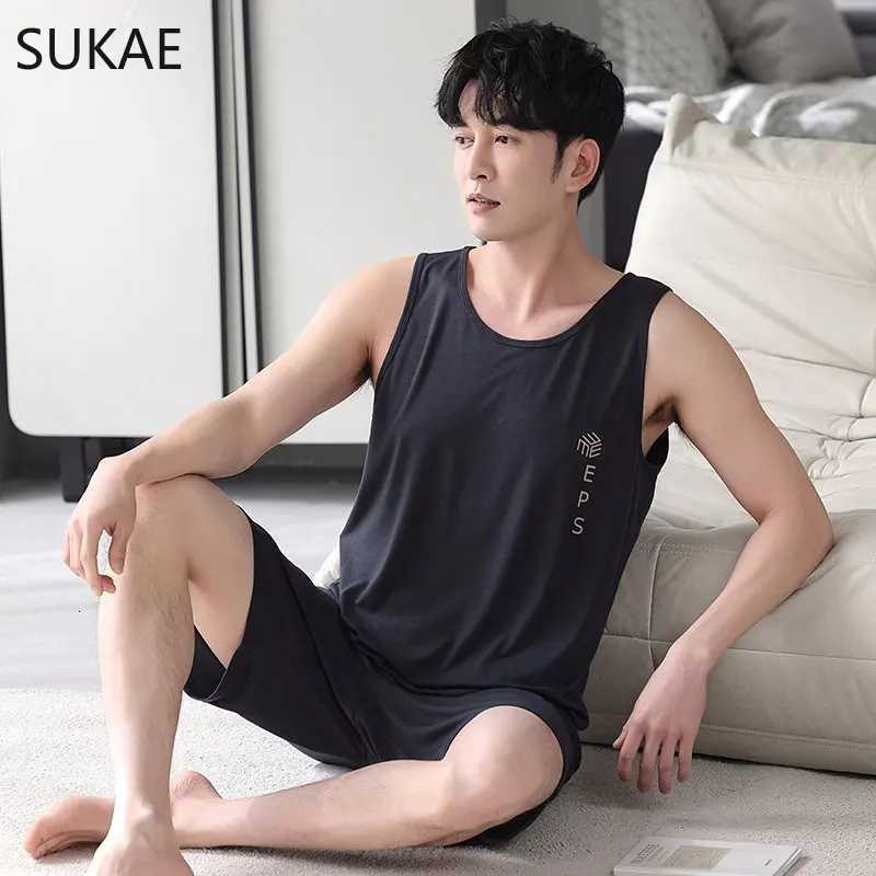 5XL Plus Size Mens Summer Cool Modal Shorts Leisure Loungewear Loose Sleepwear Elegant Solid Pajamas Mens Vest Pajama Set W250717