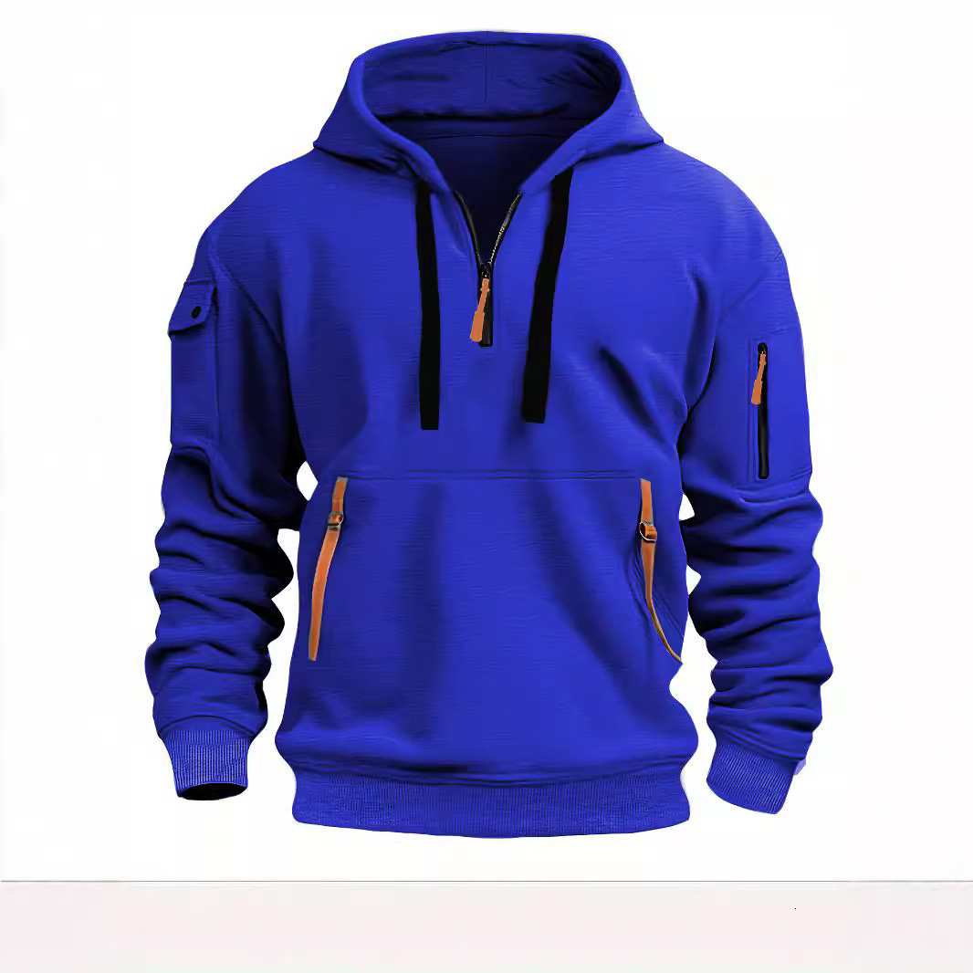 European Size Spring Autumn Hoodie with Zipper and Multiple Pockets Pullover Men's Sports Casual Jacket