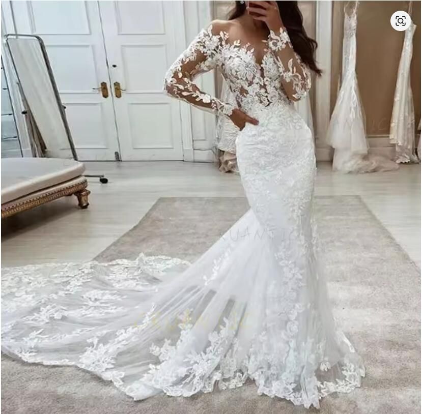 Mermaid Wedding Dresses Bridal Gowns Plus Size Elegant Bridal Showers Long Sleeve Lace Applique Dubai Arabic 2025
