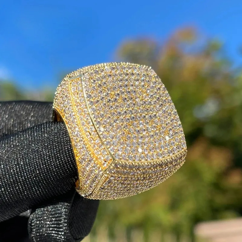 Fashion Mens Gold Color Ring for Party Wedding Full Bling Iced Out Cubic Micro Paved CZ Crystal Hip Hop Rings Jewelry 250716