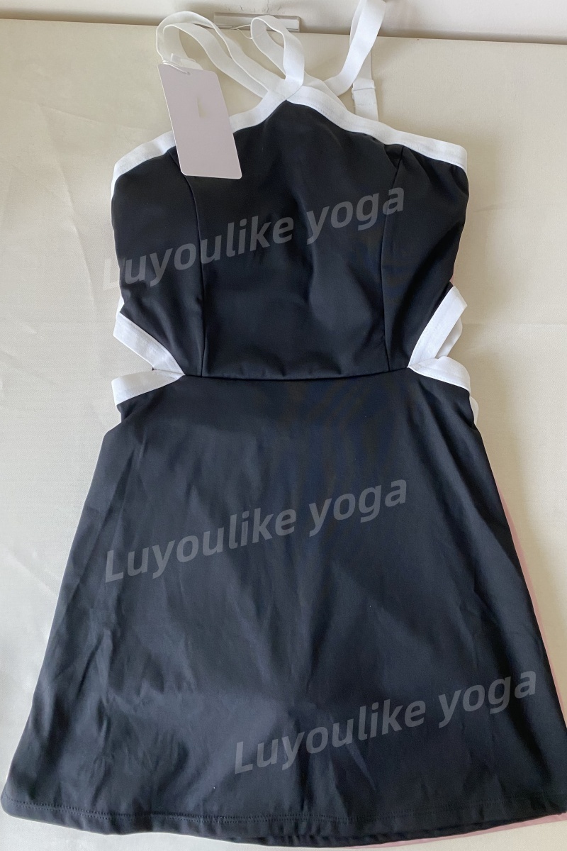 O148 Women Yoga Tennis Dress Color Contrast Anti-slip Female Breathable One-piece Skirt Yoga Sleeveless Sports Skirts