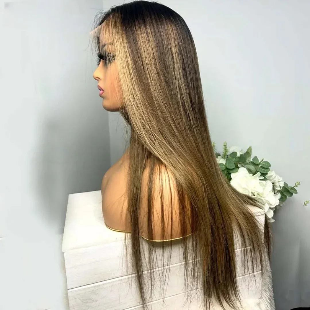 straight brown highlight wig human hair hd lace frontal wig 13x4 raw hair ombre ash blonde colored straight lace front wigs