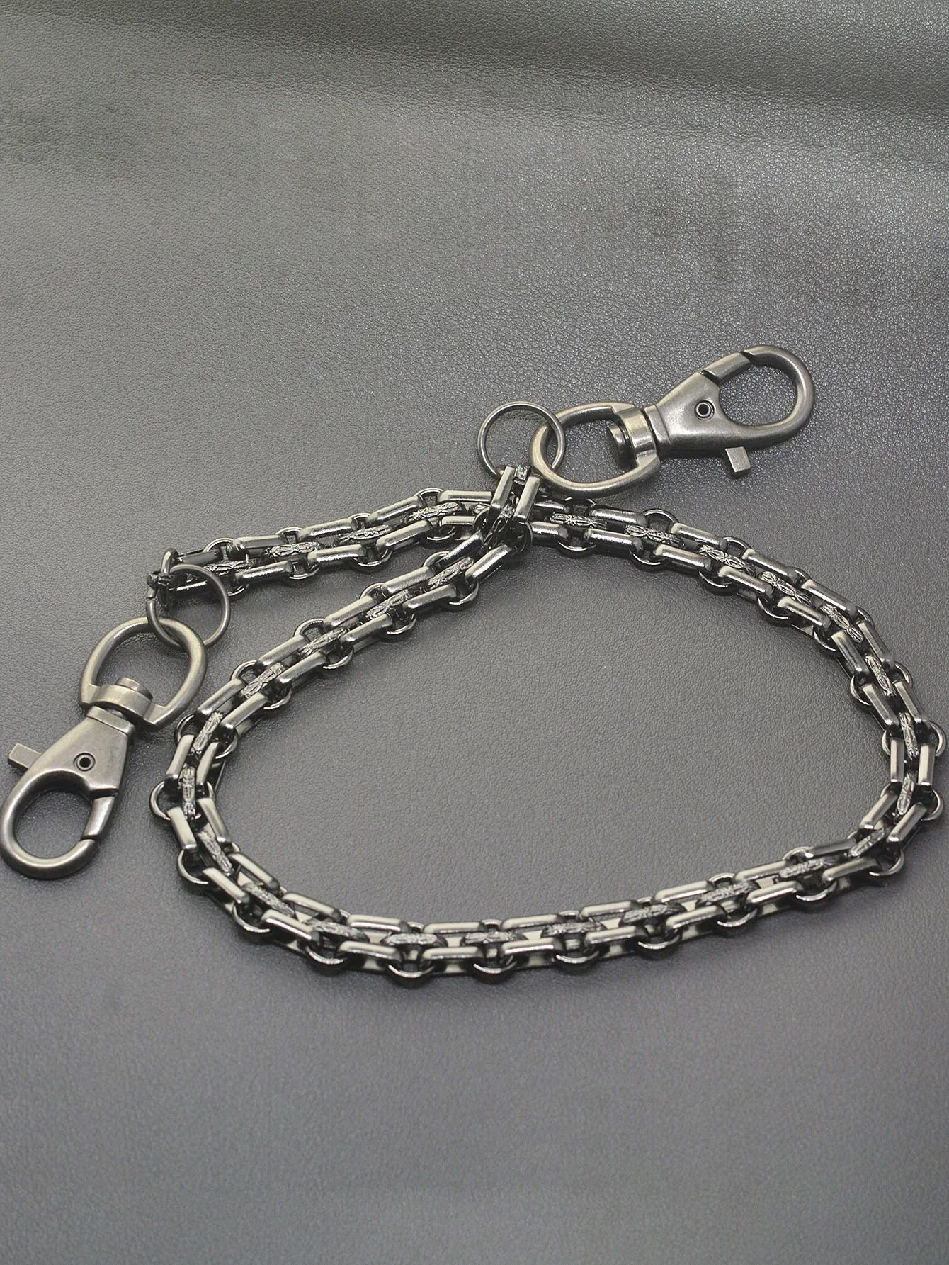 22 inch Hip pop rock Gunmetal black trousers biker jean pants 12mm watch strap chain keychain double swivel lobster claw EDC 250717