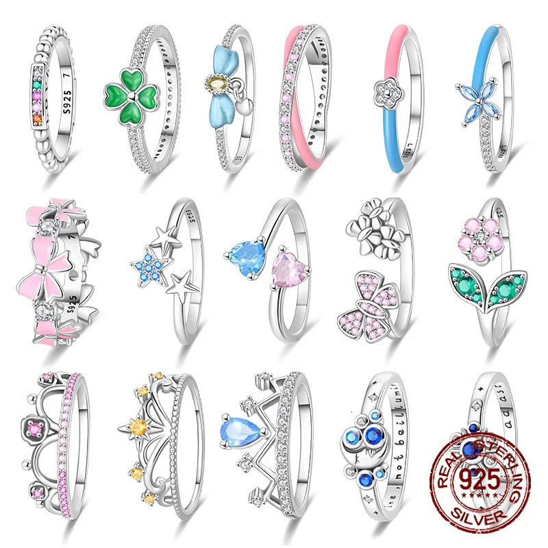 925 Sterling Silver Simple Women Rings Pink Zirconium Crown Ring LOVE Wedding for Engagement Jewelry Anniversary Gift 250704