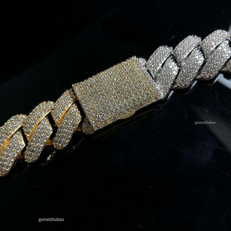 Hip hop jewelry bracelet necklace Moissanite necklace3 rows Hiphop iced out prong cuban link chain