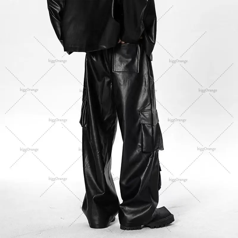 American Trendy Multipocket Work Pants Hiphop High Street Retro Leather Personalized Casual Oversized Men Clothing 250704