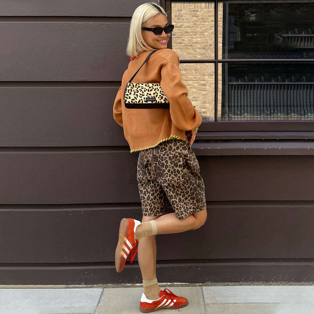 Pure Cotton Spring Summer Fashion Five-Point Ins Style Street Leopard Print Shorts For Women B5