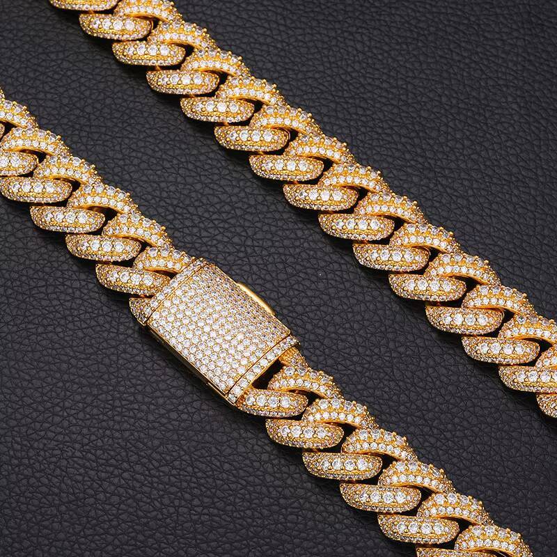Silver Plated Mens Hip Hop High Quality 15mm 18mm Iced Out Cuban Chains Necklace for Men with Clasp