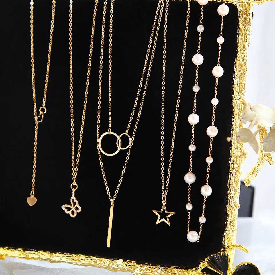 7 Pcs Fashion Punk Gold Color Pendant Chain Necklace Set for Women Vintage Boho Letter Coin Multi-Layer Necklaces Jewelry Gifts XJ250717