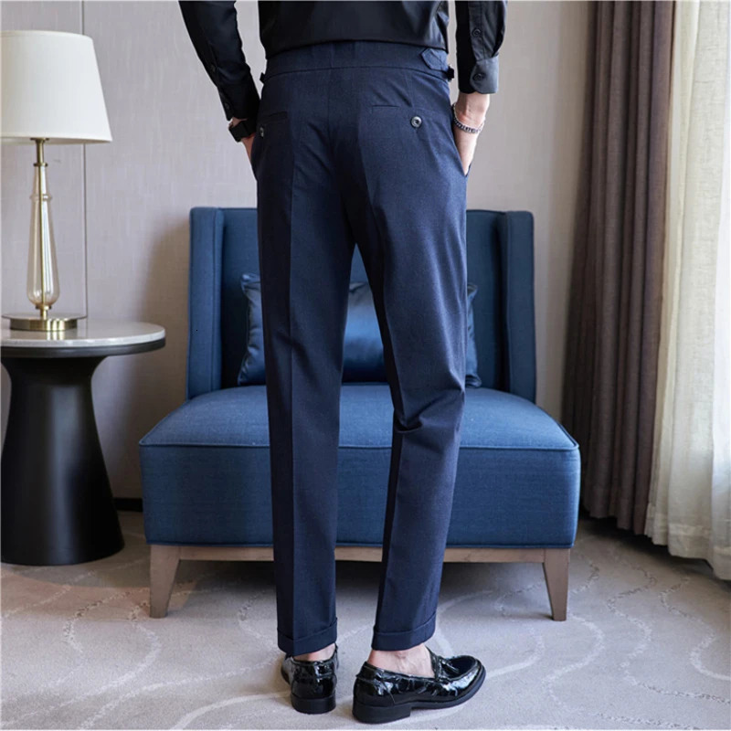 High-quality Mens Naples Trousers Mens High-waisted Casual Pants Slim-fit Suit Trousers 28-38 Classic Formal Dress Pants 250707