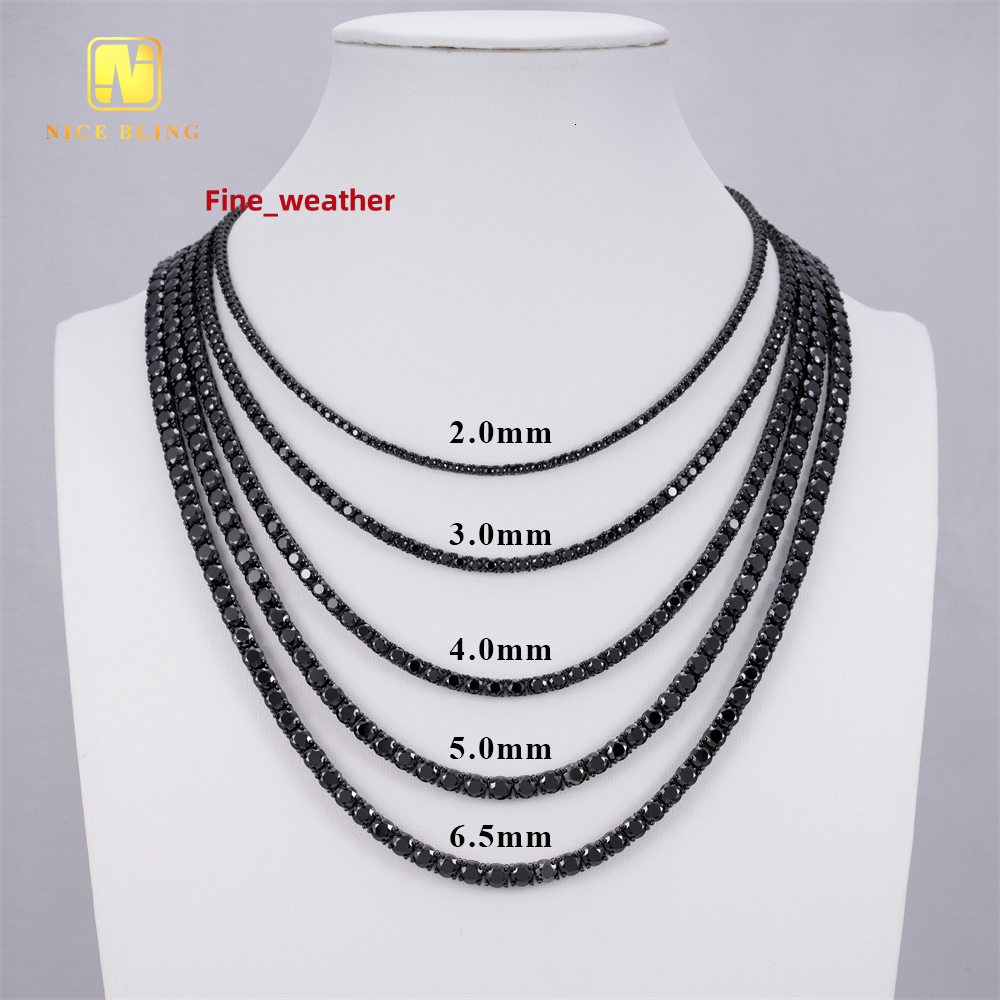 In Stock Factory Price 925 Sterling Silver Hip Hop Jewelry Bracelet Necklace Iced Out Black VVS Moissanite Diamond Tennis Chain