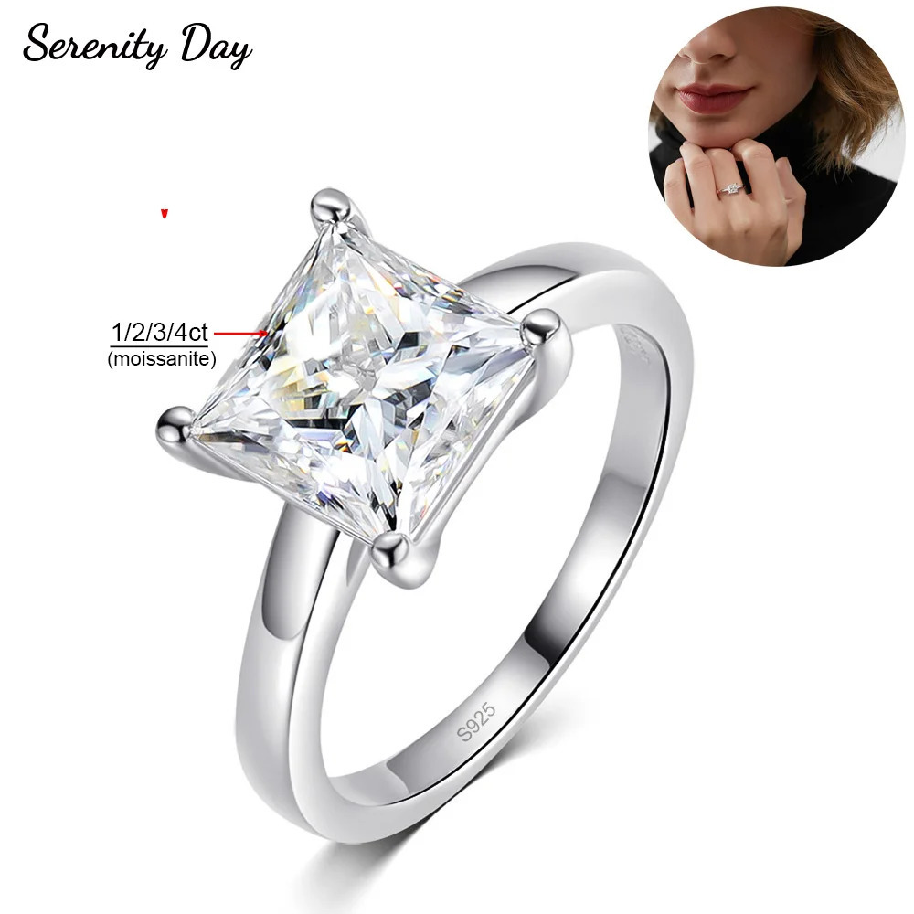 Serenty 1-4ct Princess Cut Rings for Women Wedding Bridal S925 Sterling Silver Ring Plated Bands Anniversary Gift 250716