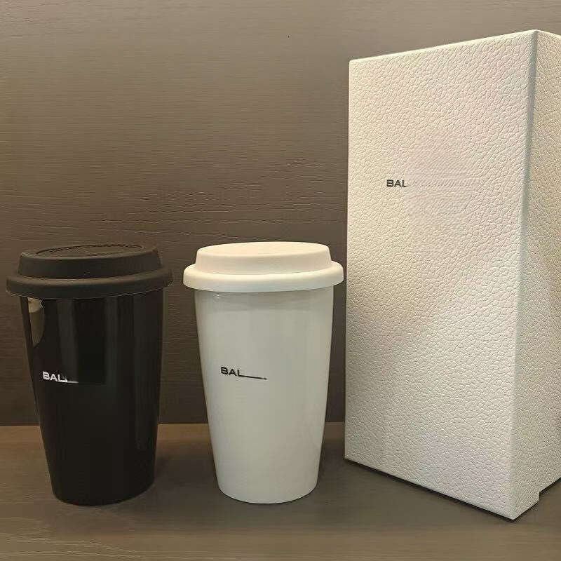 Black And White Travel Mug Ceramic Inner Liner Handheld Coffee Water Cup 255