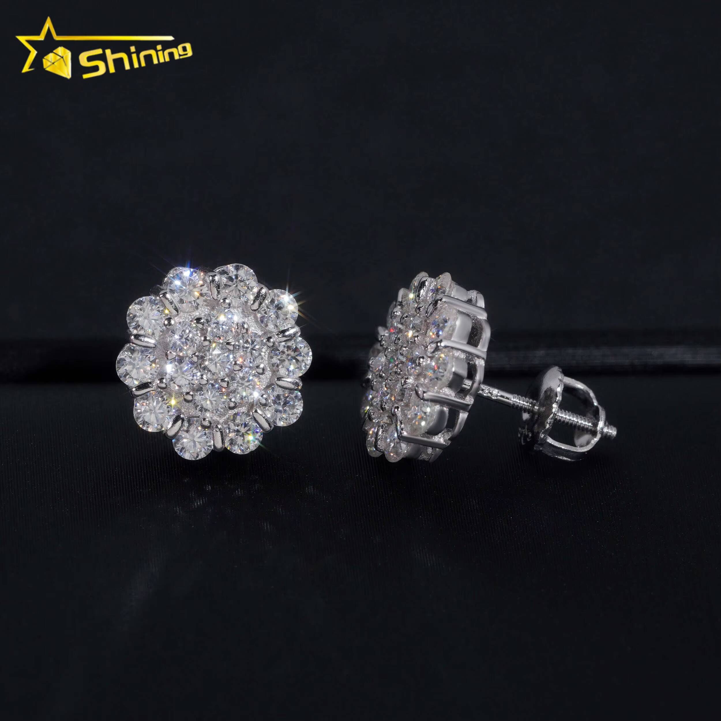 Moissanite Cluster Earring Hip Hop Jewelry Gold Plated 925 Sterling Silver Iced Out VVS Diamond Moissanite Screw Stud Earrings