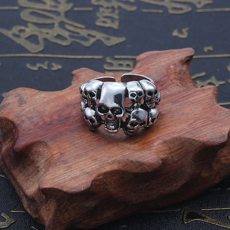 Retro Multiple Skulls Ring For Men Punk Gothic Rock Hiphop Open Ring Biker Accessories Unisex Handmade Jewelry Man Gift 250716