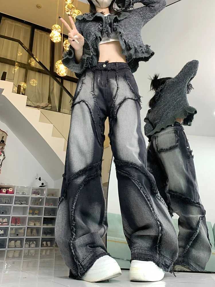 Deeptown Y2k Vintage Jeans Women Wide Leg Pants High Waist Hip-hop Streetwear Black Trousers Retro Baggy Denim Pants Aesthetics R250716
