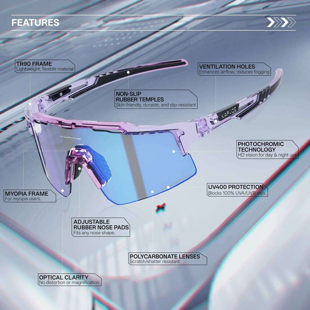 KAPVOE Photochromic Cycling Sunglasses Women Night Sports Glasses MTB Bicycle Riding Bike Equipment UV400 Outdoor Camping Mask