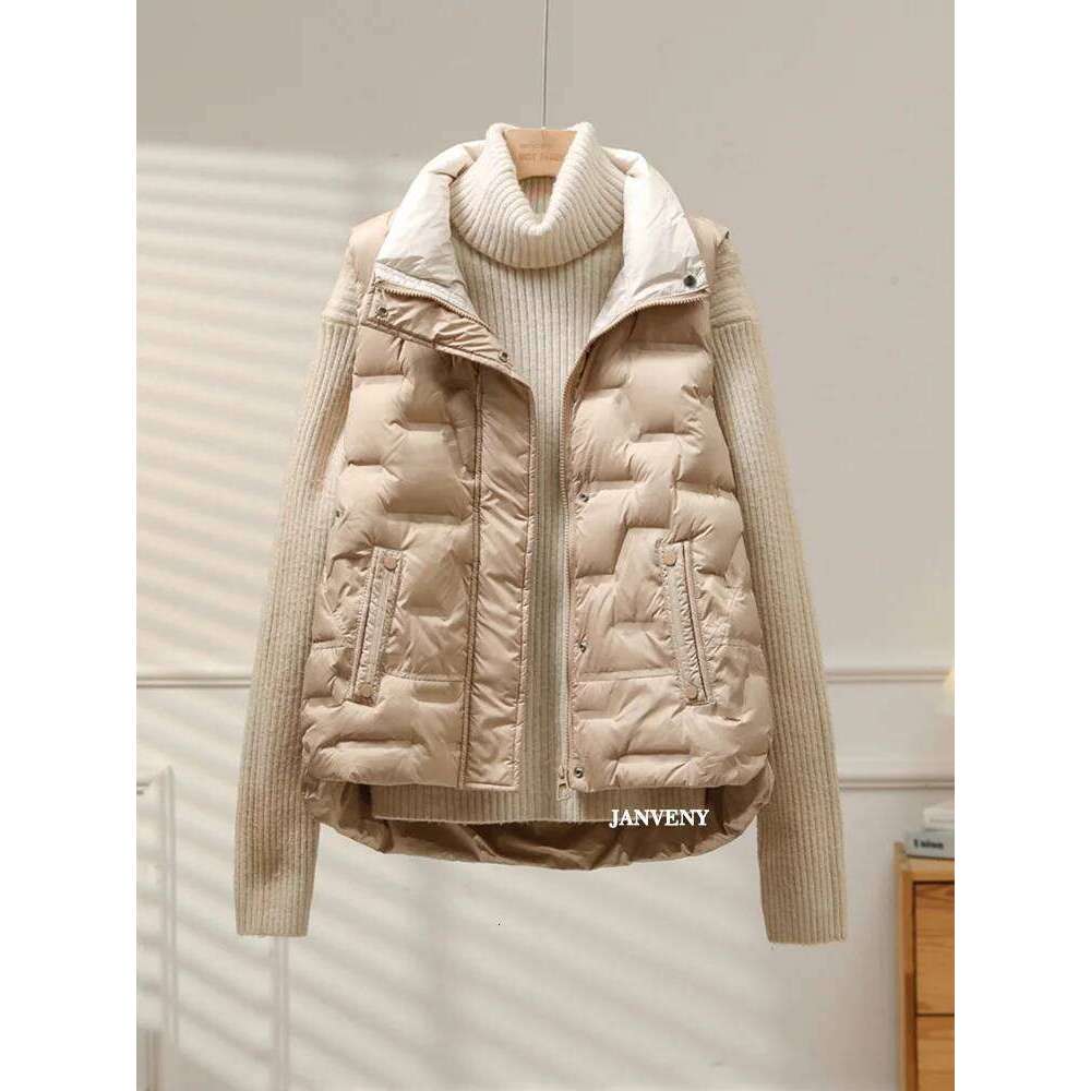 Janveny 2025 New Autumn Winter Duck Down Fleece Waistcoat Women Loose Stand Collar Pockets Warm Quilted Puffer Sleeveless Vest MDNG