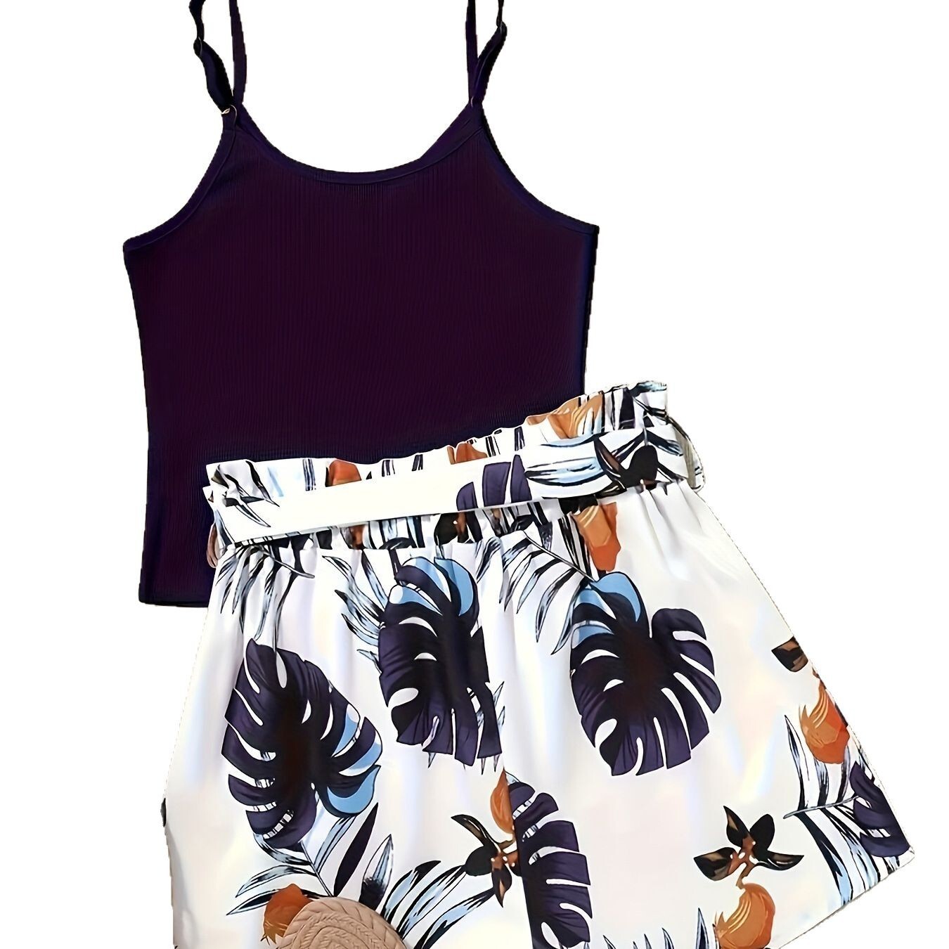 Summer New Beach Style Versatile Camisole Top with Printed Shorts Women's Two-Piece Set
