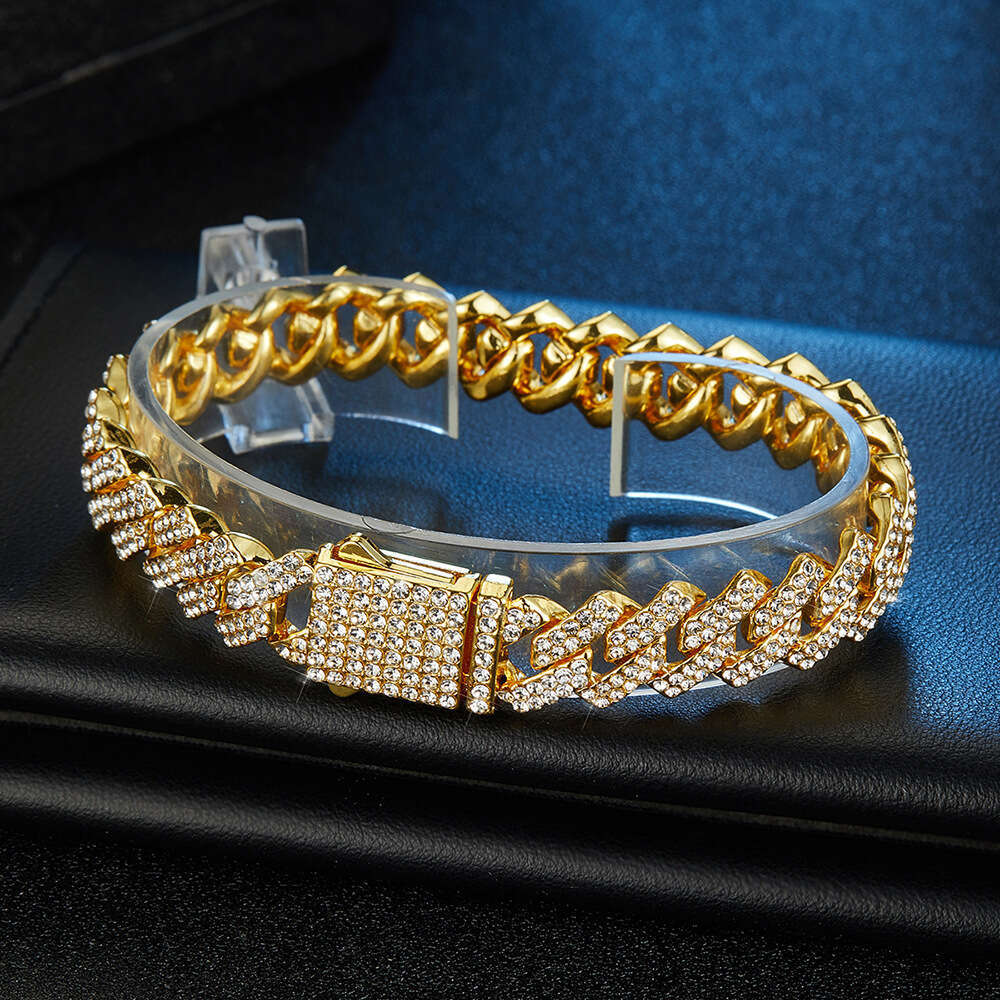 New 11mm Rhombus Alloy Rhinestone Cuban Necklace for Men and Women Hip Hop Style