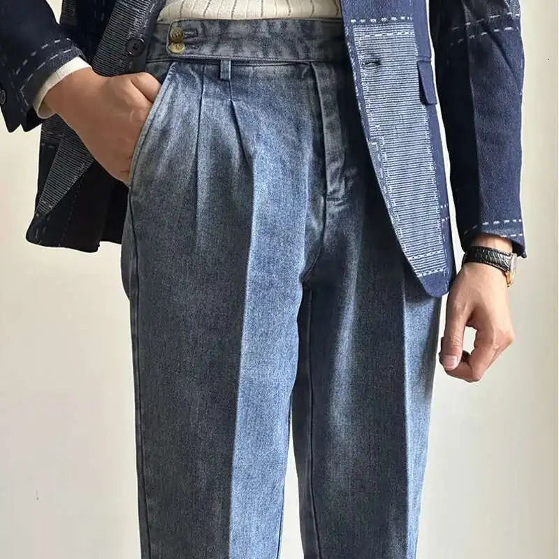 Straight Tube Loose Washed High Grade Business Pant Men Dress Trouser High Quality Double Pleated Jeans Straight Leg Pant Naples 250707