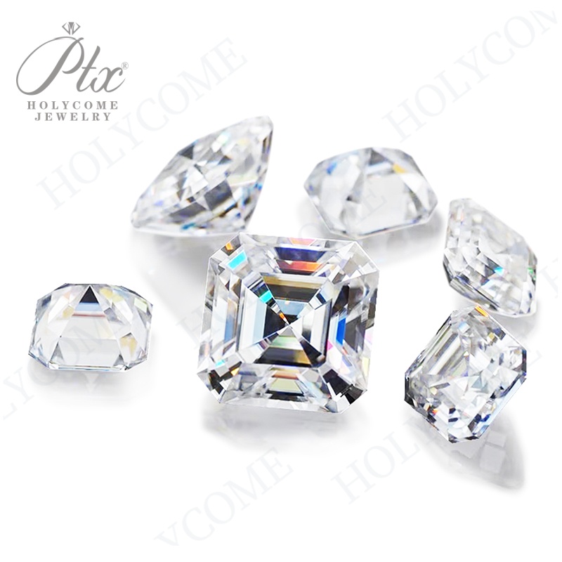 Holycome Wholesale Loose D Color Moissanite Diamond Asscher Cut 0.5CT to 10CT VVS GRA Certificates Lab Synthetic Diamond for DIY Jewelry Making