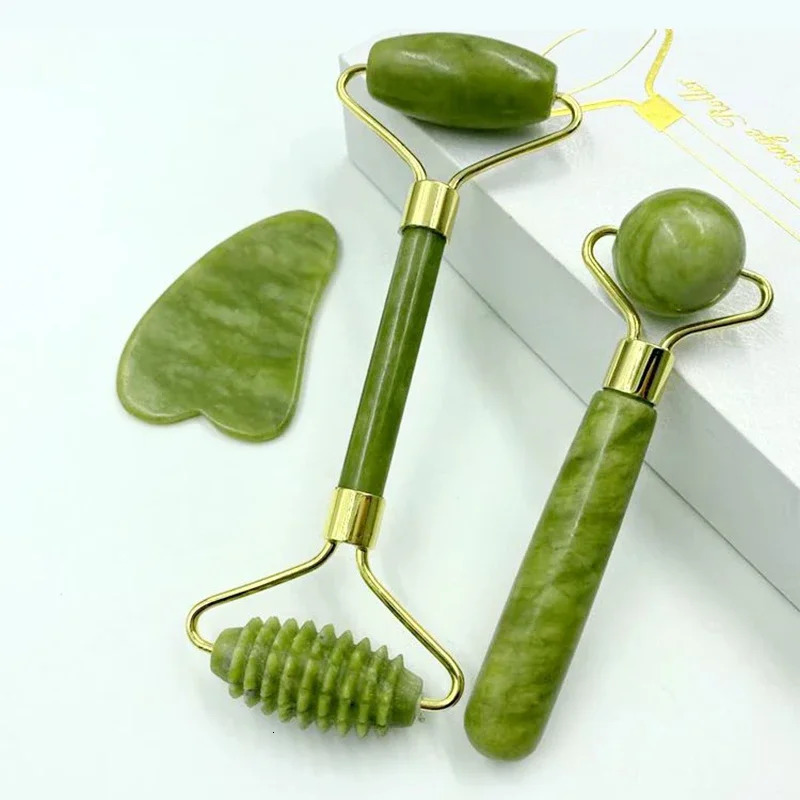 Natural Jade Roller Massager Face Body Neck Gua Sha Natural Stone Massager Acupoint Eye Care Spa Massage Visage Tools 250716