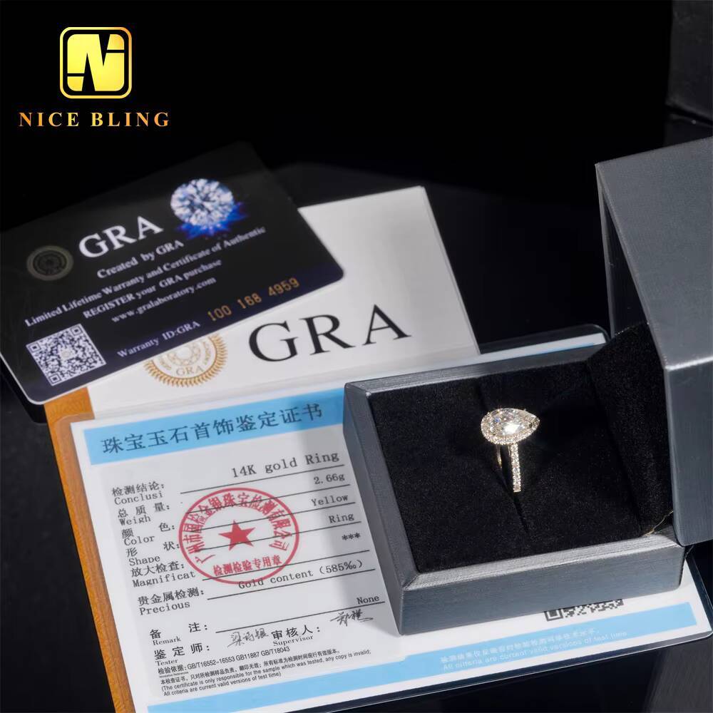 14K Gold Diamond Rings Women Cheap Price VVS Moissanite Pear Cut Ring Moissanite Engagement Ring for Women