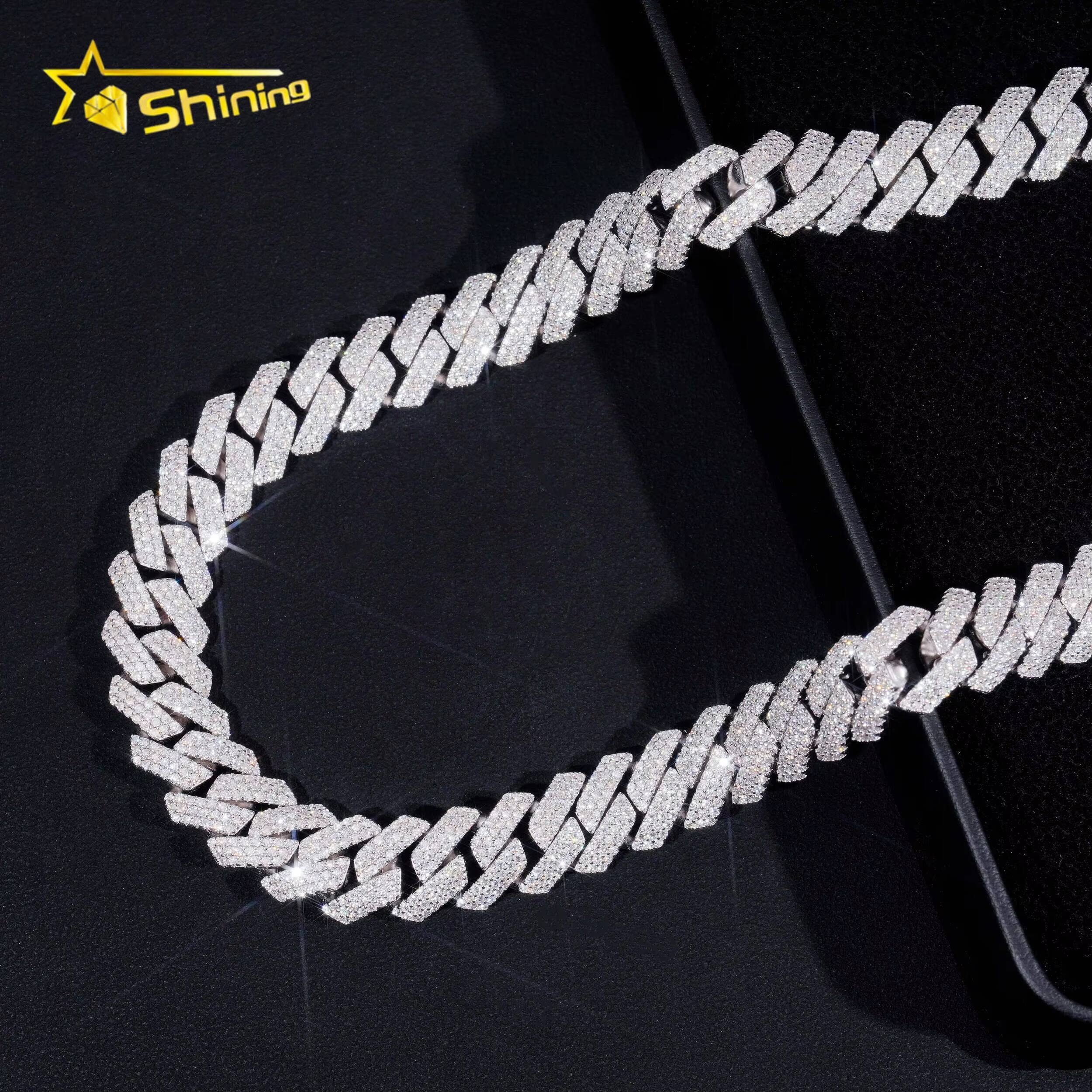 Hot Sale Hip Jewelry GRA Certificate 14mm Three Row 925 Silver Moissanite Iced Out Cuban Link Chain